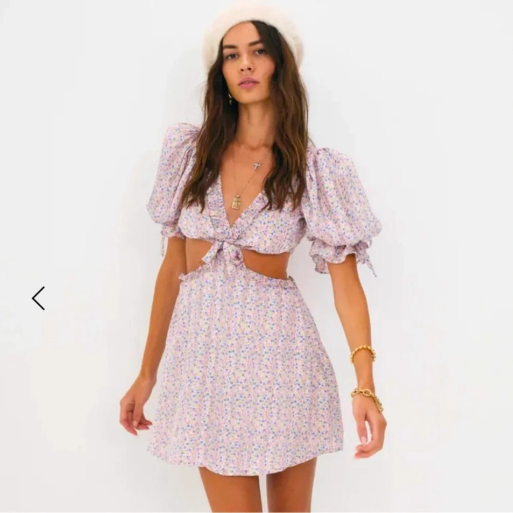 NWT PHOEBE FLORAL-PRINT CUTOUT SATIN CHIFFON MINI DRESS - Picture 1 of 5